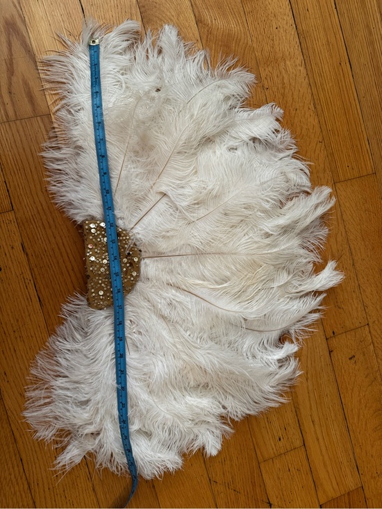 Accessories - White Ostrich Feather Fan with Gold Sequin Handle
